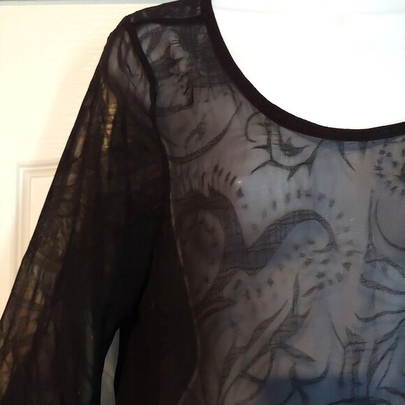 Mona B Smoky Black Sheer Witchy Whimsygoth Grunge Rocker Metal Top Lace L - Picture 2 of 16